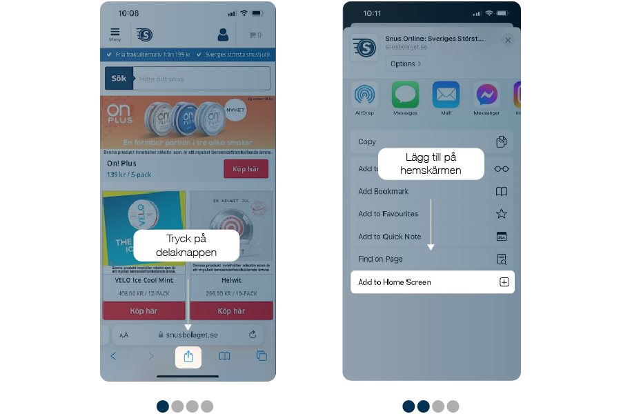 Lägg till Snusbolaget på din hemskärm på telefonen