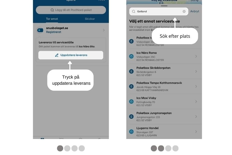 Ändra destination på ditt paket