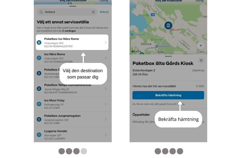 Ändra destination på ditt paket
