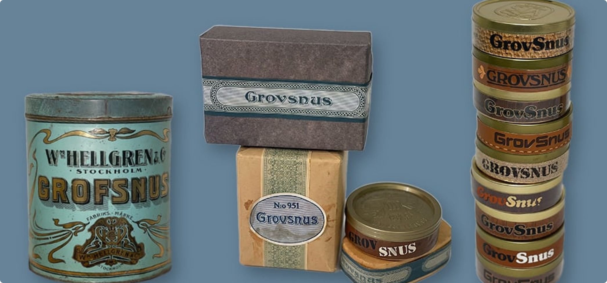 Grov snus olika dosor genom åren