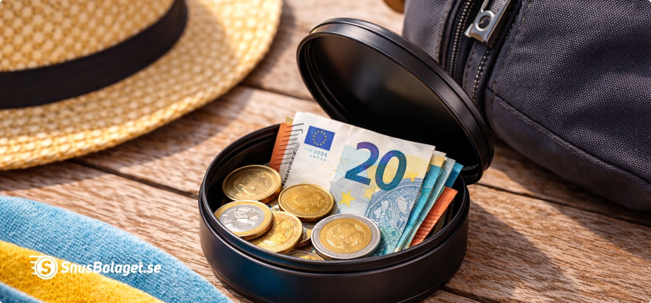 Förvara mynt och sedlar i snusdosan på resa