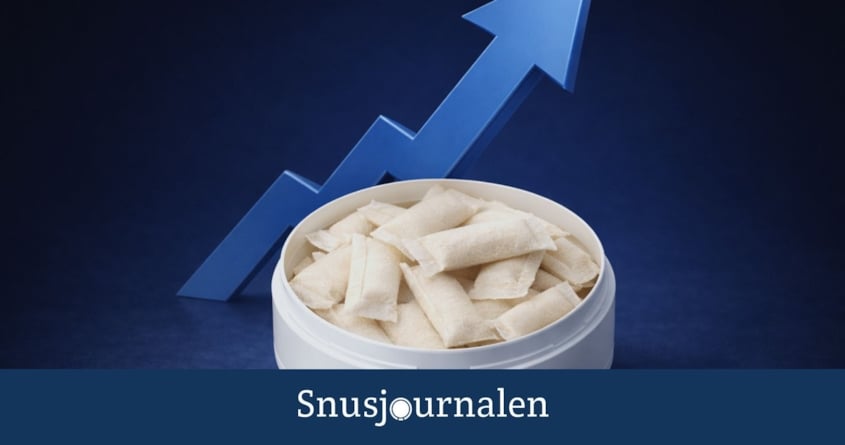 Bild som visar en vitt snus dosa och en pil som symboliserar att priset kan öka