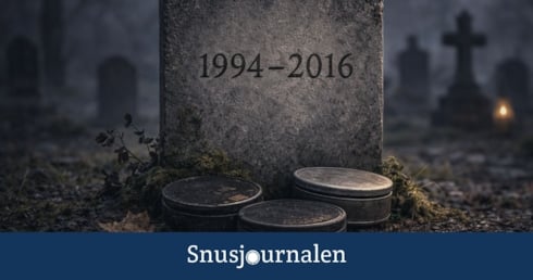 Bild på en kyrkogård och gravsten med gamla snusdosor. Snussorterna vi minns