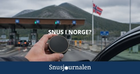 Hand som håller i snusdosan på väg till Norge - Snus i Norge 2026