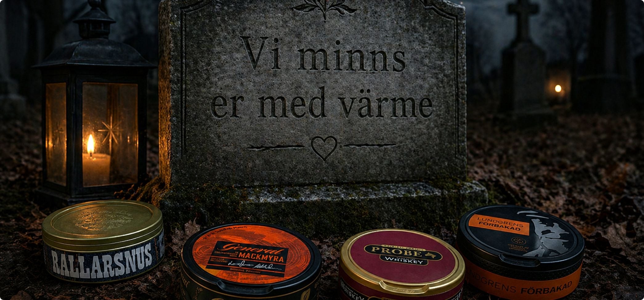 En gravsten med snusdososor som inte längre säljs