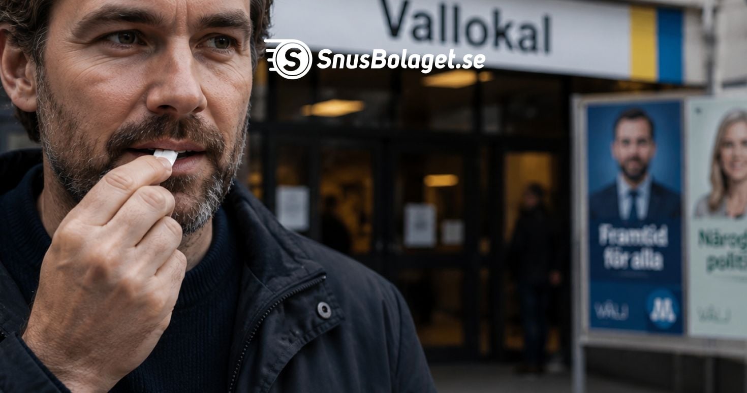 en man som snusar utanför en vallokal
