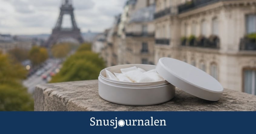Vitt snus förbjudet i Frankrike - en snusdosa framför eifeltornet 