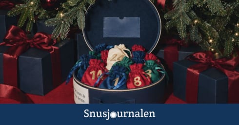 Julkalender med påsar inuti och julig stämning - Snusbolagets julkalender 2026
