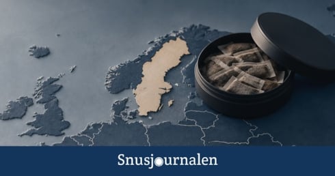 Karta för europa med Sverige markerad och tobakssnus vid sidan om 