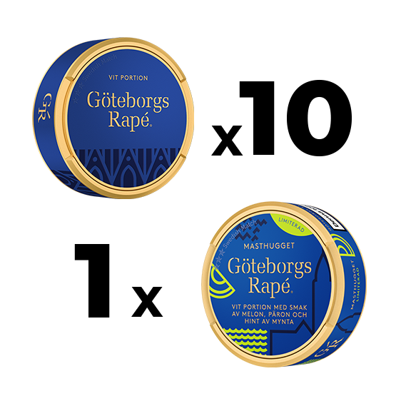 10 Göteborgs Rapé White Portionssnus + 1 Göteborgs Rapé Masthugget Mixpack