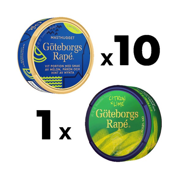 10 Göteborgs Rapé Masthugget + 1 Göteborgs Rapé Citron Lime