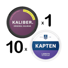 10 Kapten Vit Lakrits + 1 Kaliber Original Salmiak
