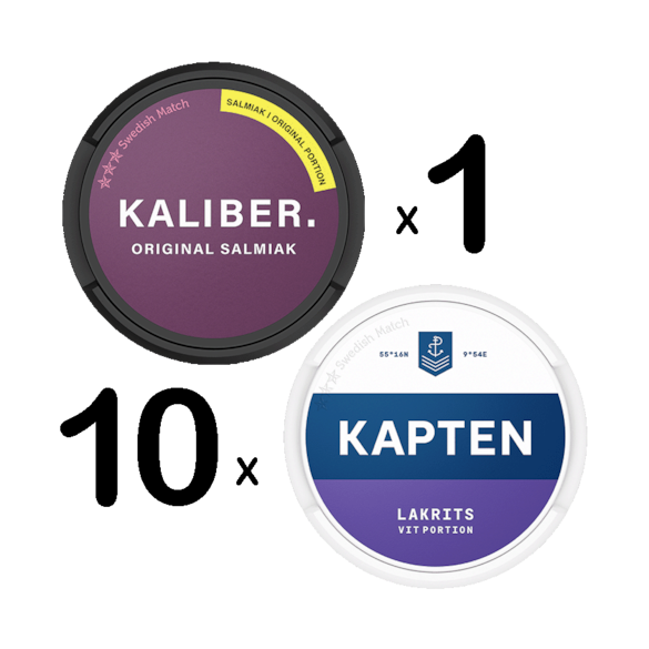 10 Kapten Vit Lakrits + 1 Kaliber Original Salmiak